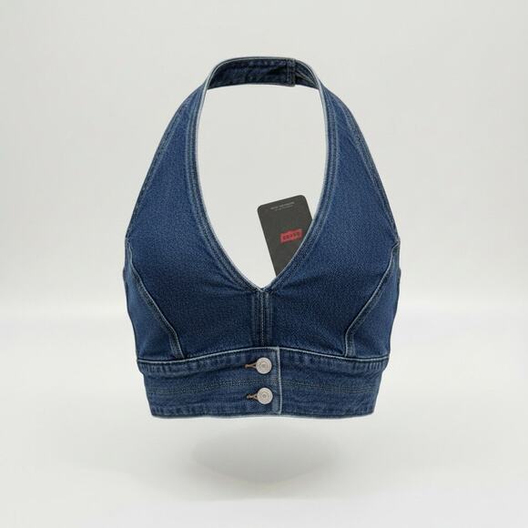 Levi's Tops - NEW Levi's Denim Halter Cropped Tank Top Crop Top Large Western Country Concert